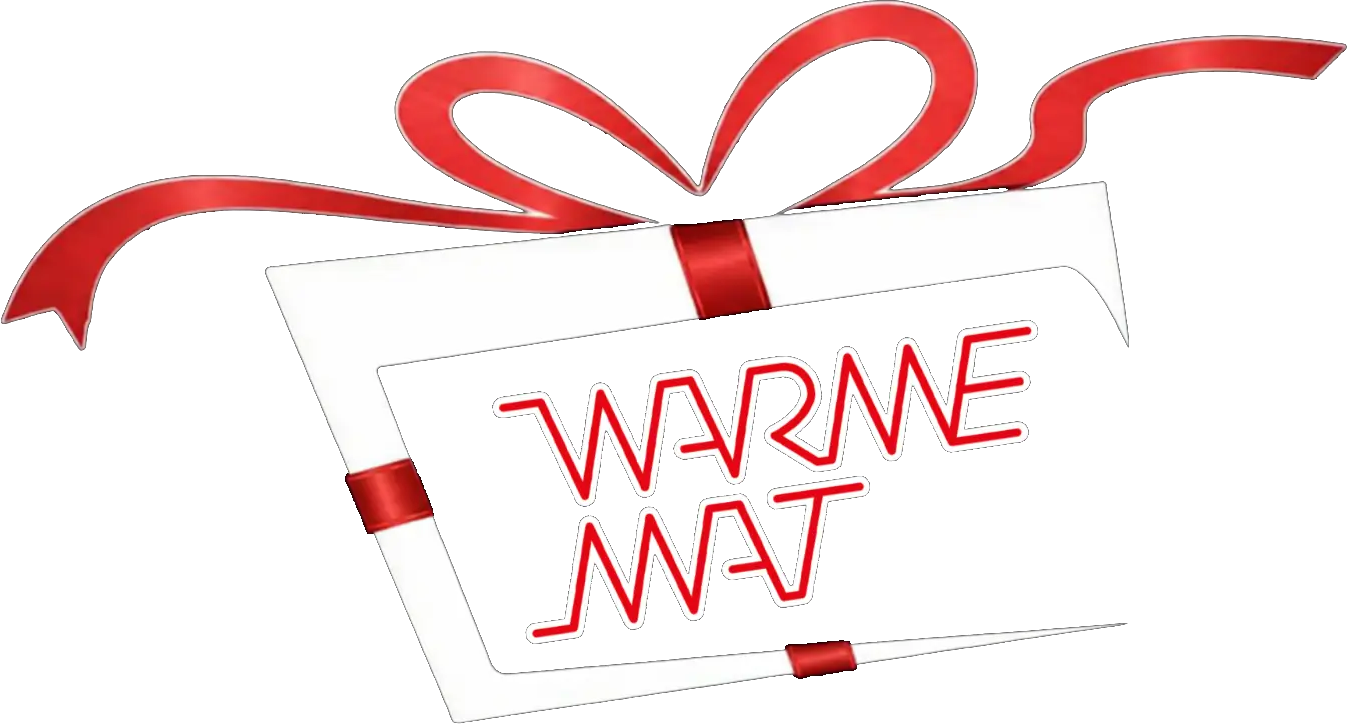 De WarmeMat™-logo als cadeau met rode strik — verwarmde badmat als cadeau